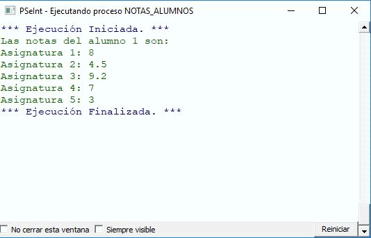 Ejemplo de uno de los algoritmos con PSeInt