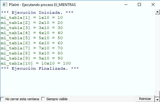 Ejemplo mientras tabla del 10