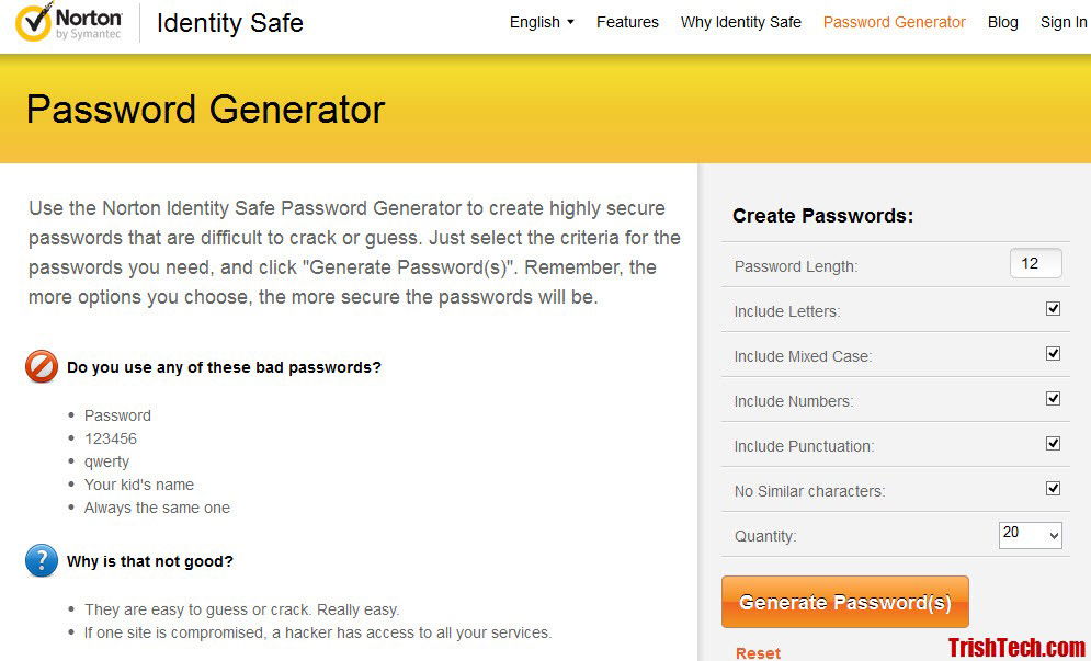 Norton Password Generator