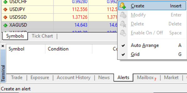 Se up price alerts in MT4
