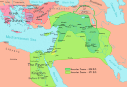 The Neo-Assyrian empire at its greatest extent, 671 BC