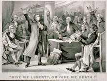 Patrick Henry giving his “Give me liberty or give me death” speech before Virginia's Revolutionary 