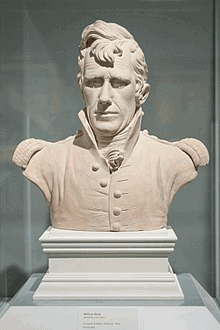 Bust of Jackson in military uniform. Hair is wavy and falls partway down the forehead.