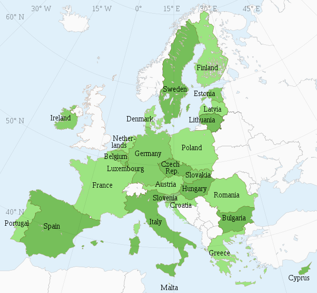 Map showing the member states of the European Union (clickable)