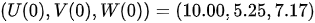 {\displaystyle (U(0),V(0),W(0))=(10.00,5.25,7.17)}