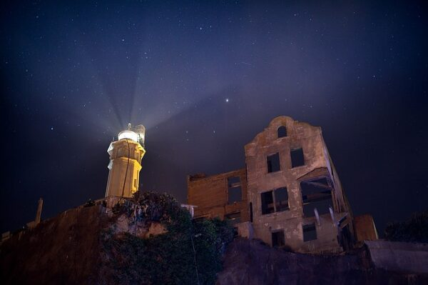 The lighthouse at the haunted Alcatraz Federal Prison.