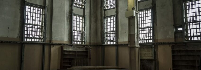 The great hall of an abandoned haunted prison in the US.