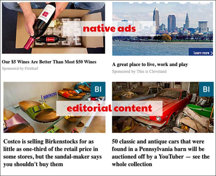 Ejemplos de anuncios nativos y contenido editorial