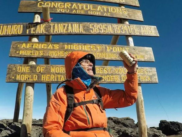 Fred Distelhorst on the top of volcano Kilimanjaro, 5895 meters