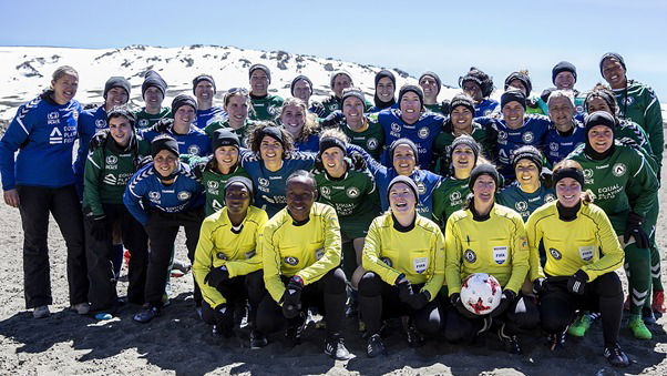 Female footballers from all over the world on Kilimanjaro