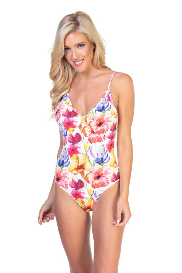 bright floral swimsuit