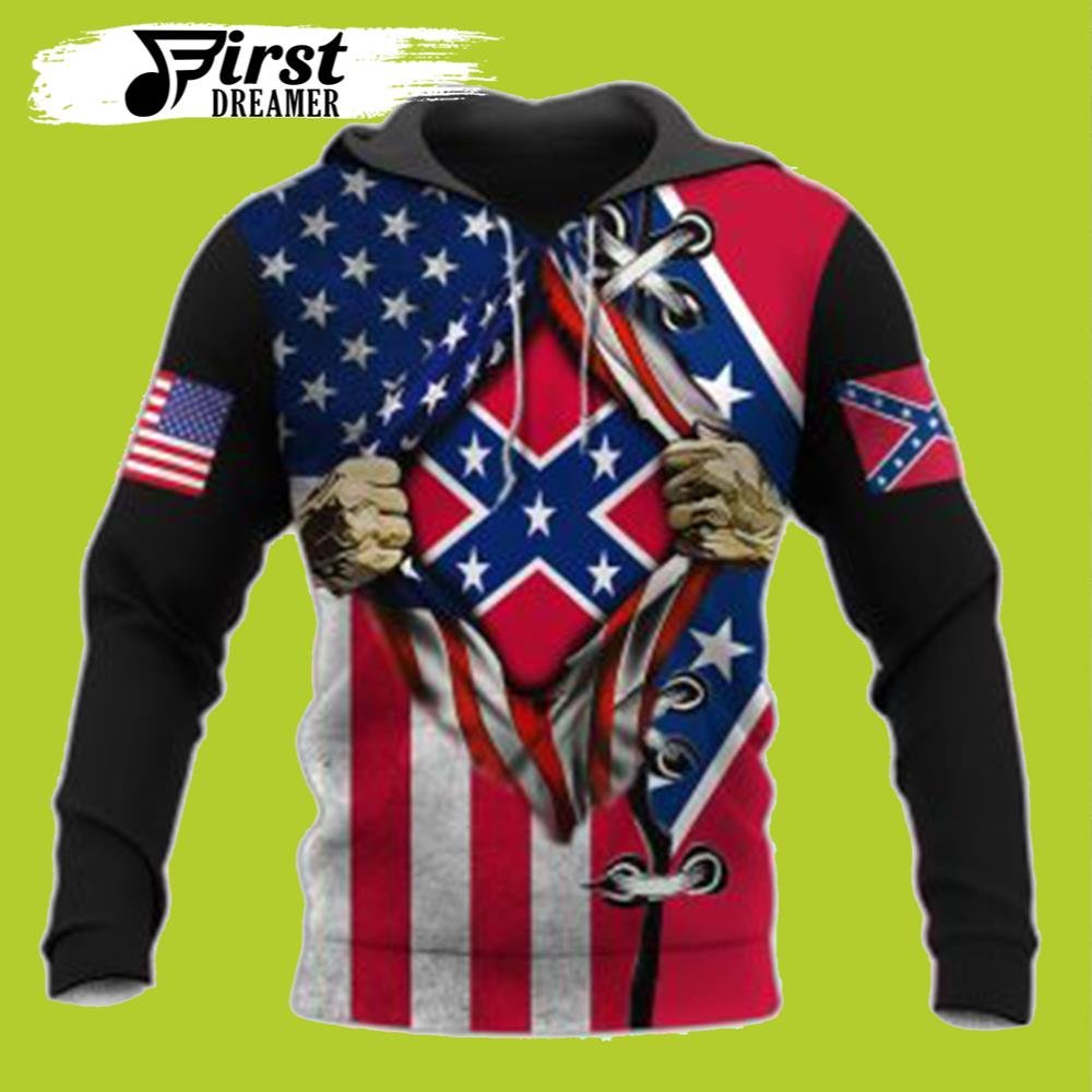 The Confederate Battle Flag 3d All Over Printed Clothes Rebel Flag Hoodies