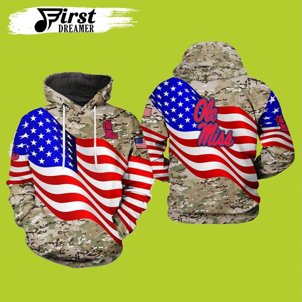 Ole Miss Rebels NCAA US Flag Camo Veteran 3D Printed Hoodie Zipper Hooded Jacket