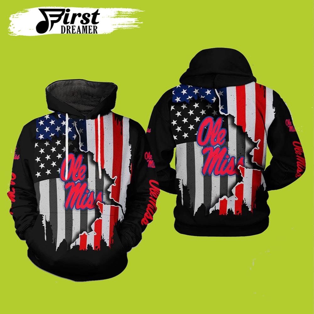 Ole Miss Rebels NCAA US Flag 3D Printed Hoodie Zipper Hooded Jacket