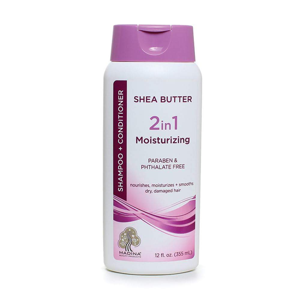 Shea Butter Shampoo/Conditioner cleans and conditions hair in one easy step. Moisturizes, nourishes and smooths dry damaged hair. 12 oz. 