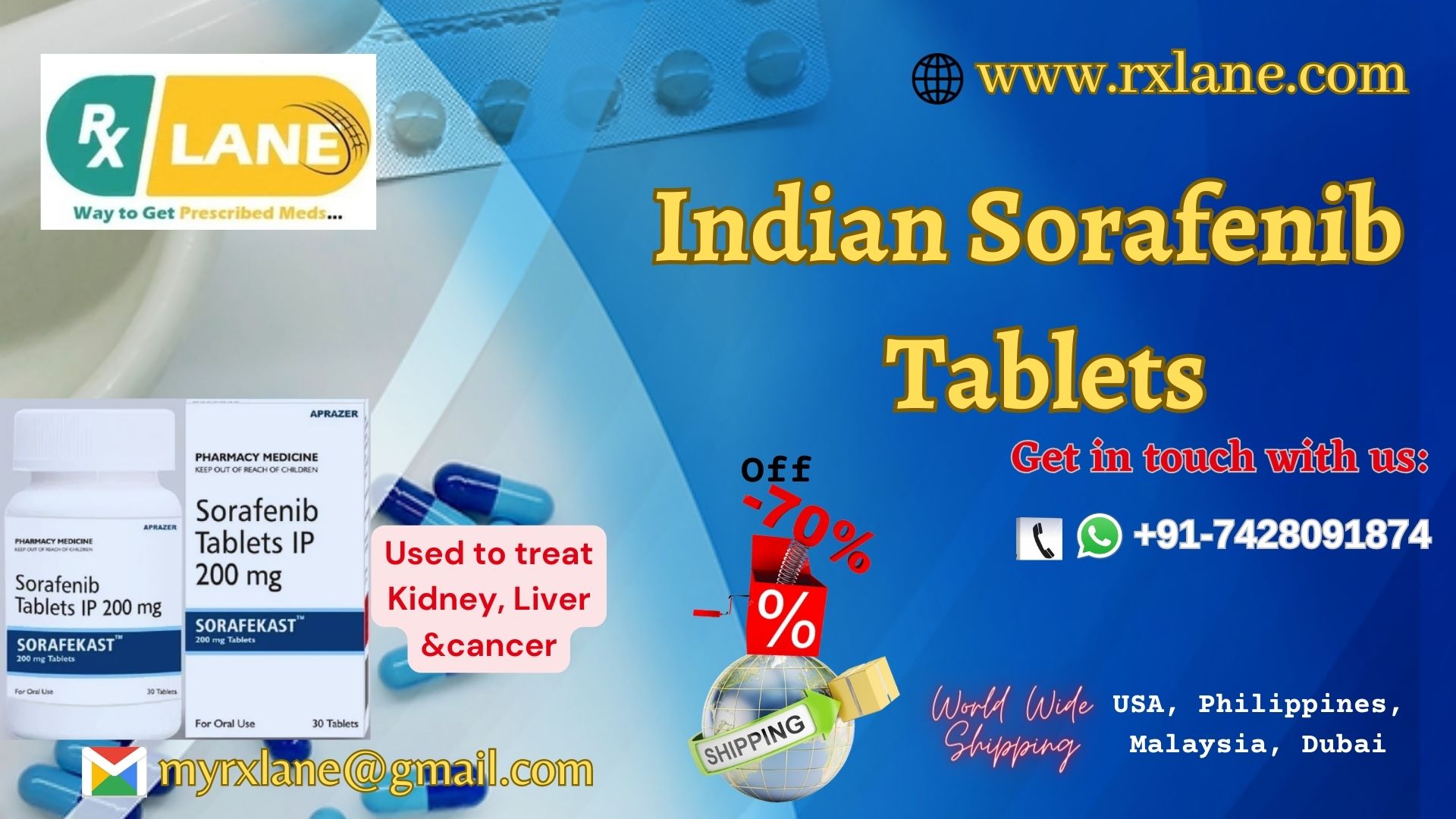 Sorafenib 200mg Tablets wholesale price Malaysia, China, Philippines