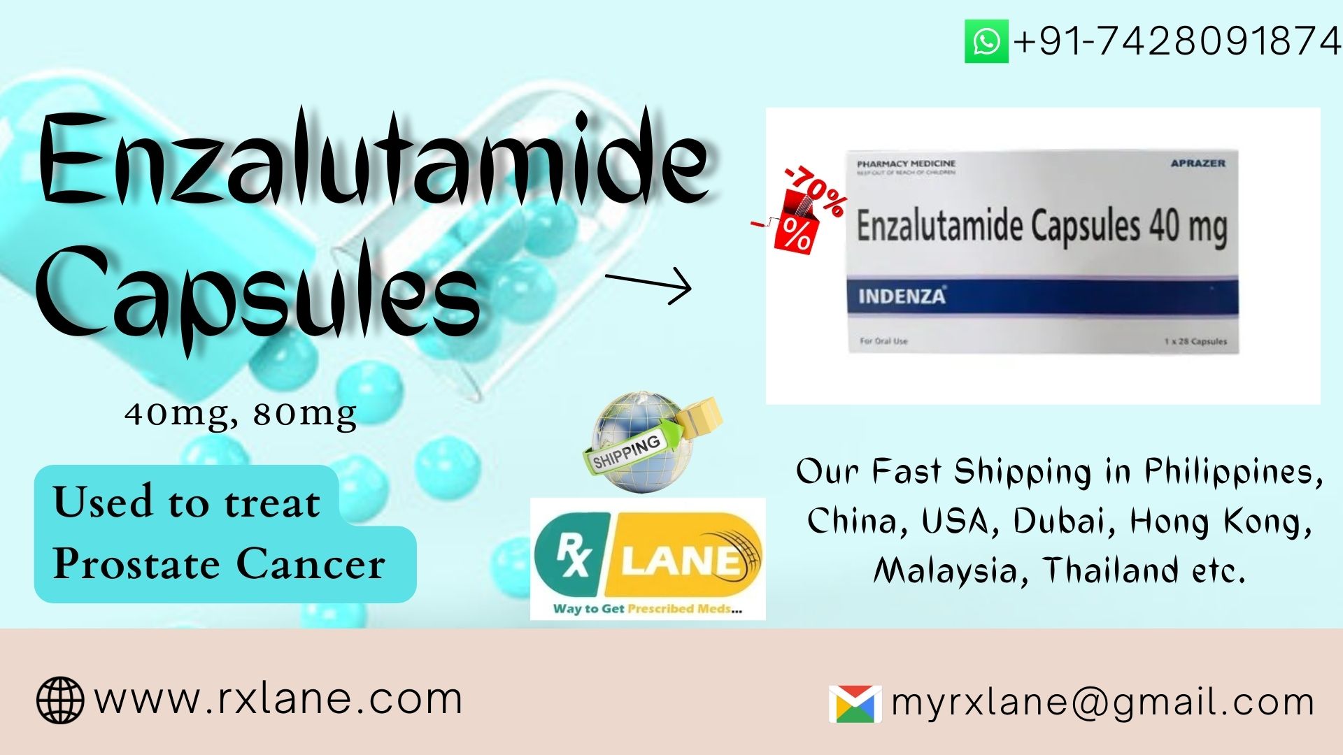 Buy Enzalutamide 80mg capsules Thailand, Philippines