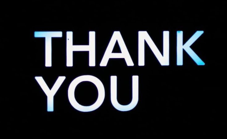 White text of the words THANK YOU on a black background.