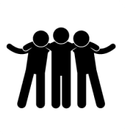 A silhouette of three stick figures with their arms around each other's shoulders.