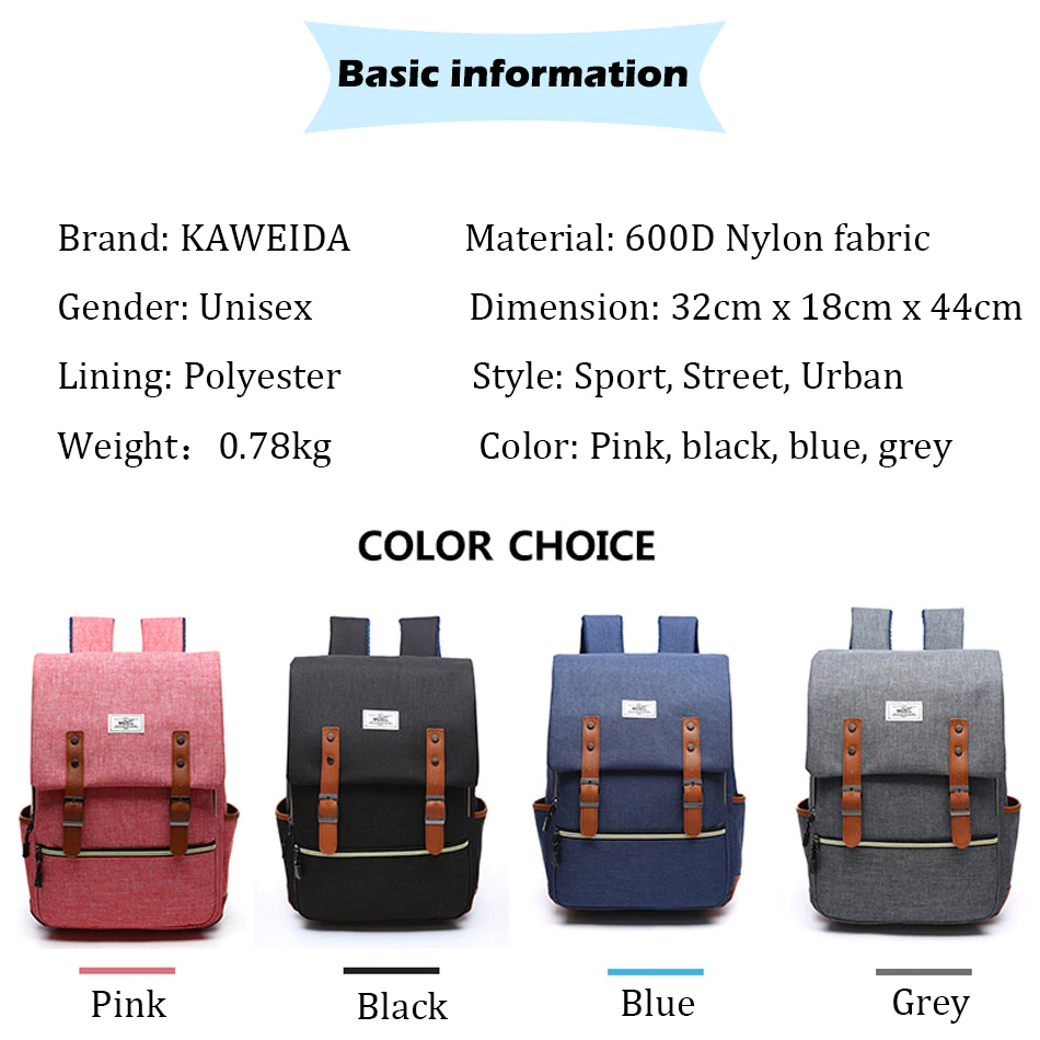 2018 Vintage Hombres Mujeres Mochilas de lona Mochilas escolares para adolescentes Niños Niñas Mochila para computadora portátil con carga USB Bolsa de viaje de moda (4)