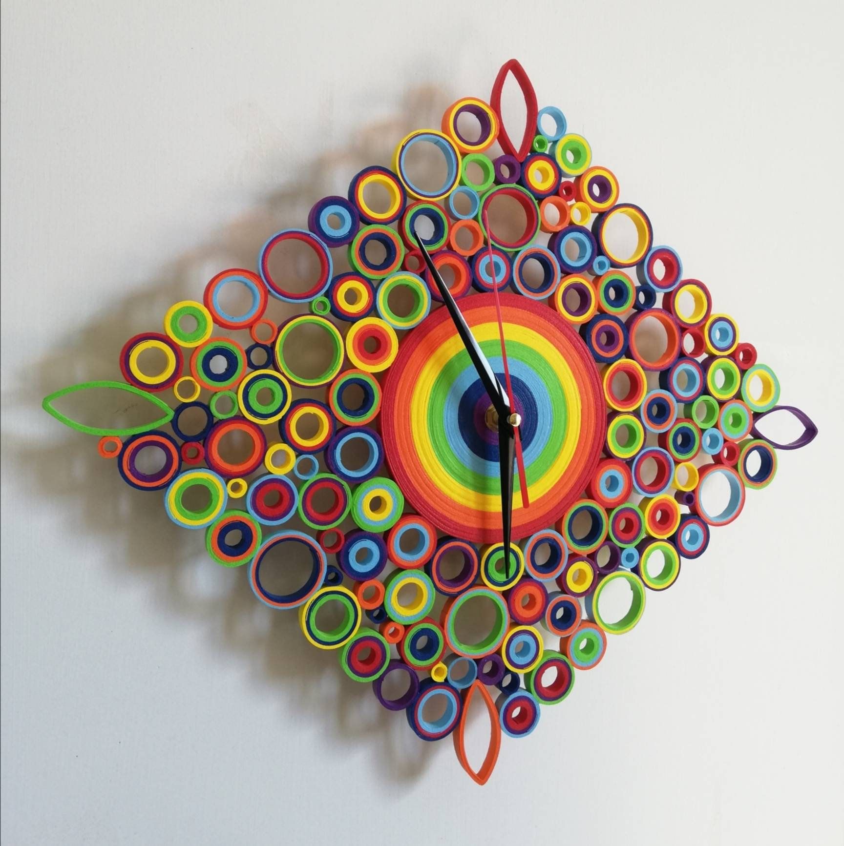 Geometric rainbow paper wall clock