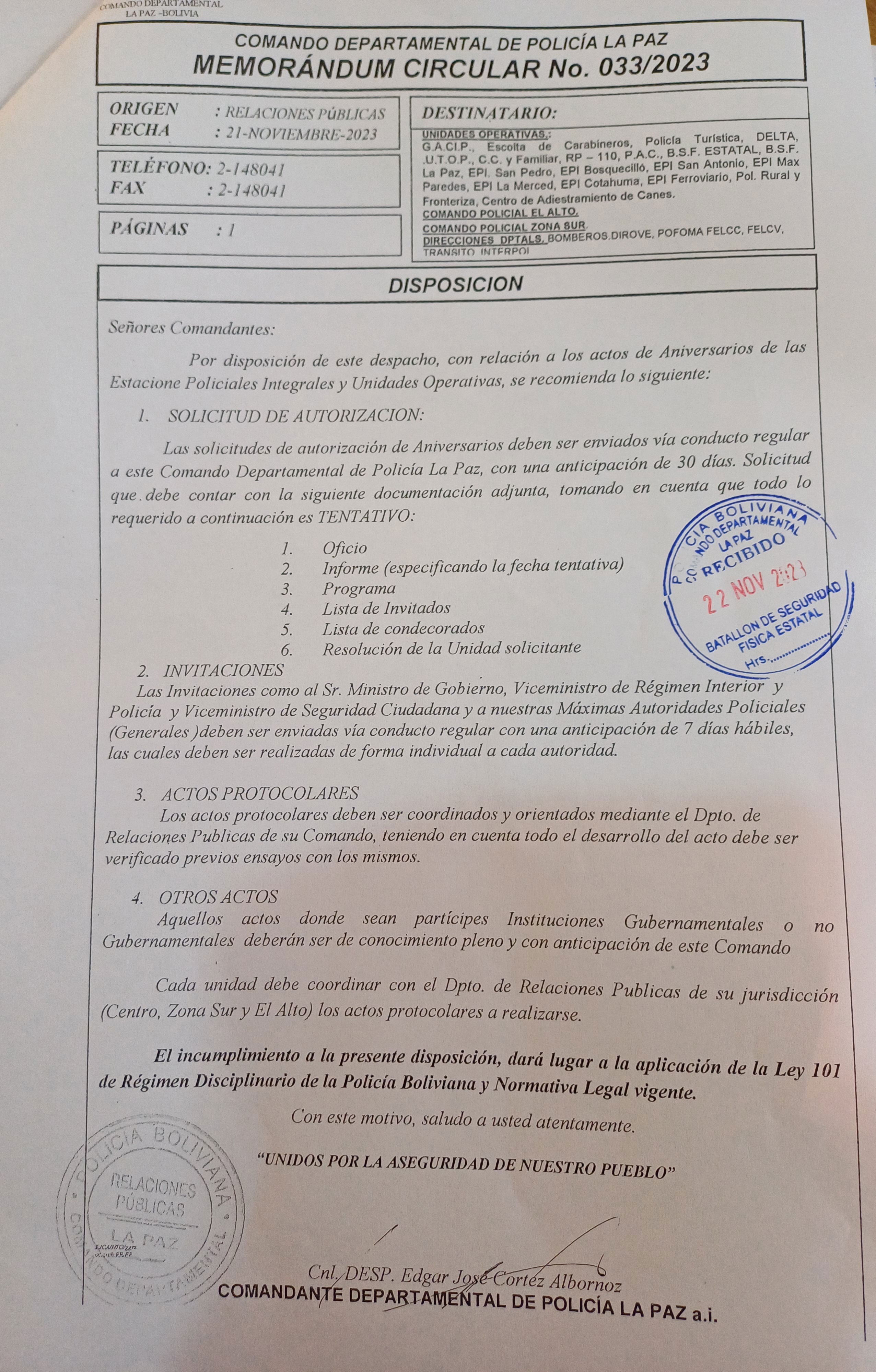 Memorandum Circular 03323 Solicitudes Para Actos Protocolares Batallon De Seguridad Fisica 3555