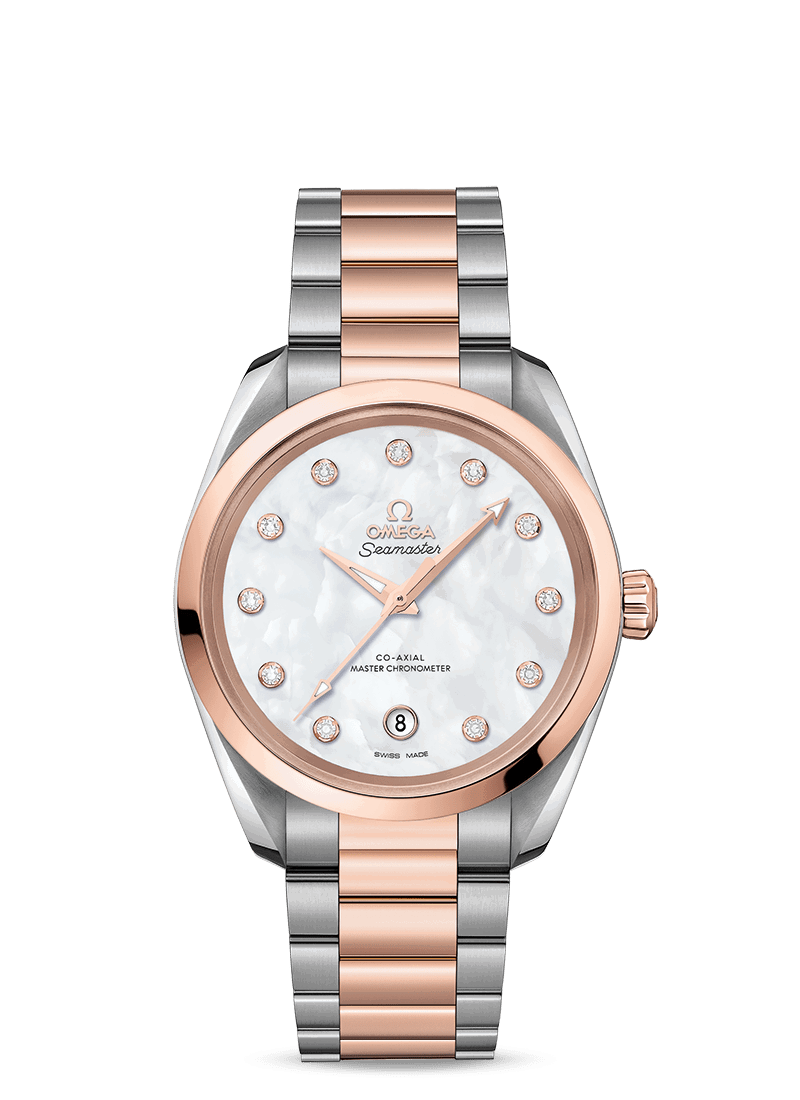 Réplique Montre Omega Seamaster Aqua Terra 150M Co-Axial Master Chronomètre Sedna Gold 38mm Cadran Blanc Dames