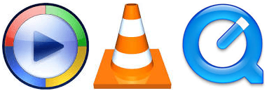 Windows Media Player, VLC Player, Quicktime Player Icons