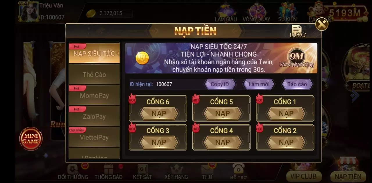 nạp tiền game twin