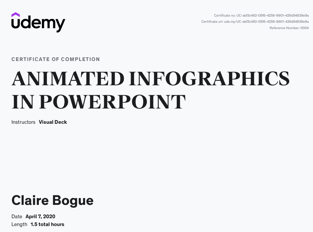 Certificate of Completion: Animated Infographics in PowerPoint.
