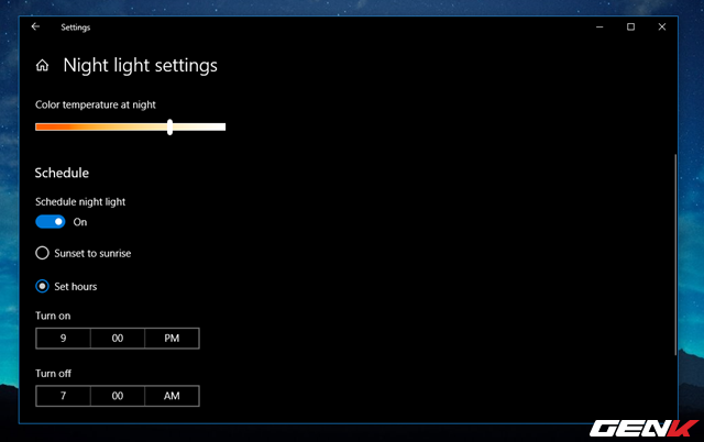Cách thiết lập tự động kích hoạt tính năng lọc ánh sáng xanh khi đêm xuống trên Windows 10 April 2018 - Ảnh 12.