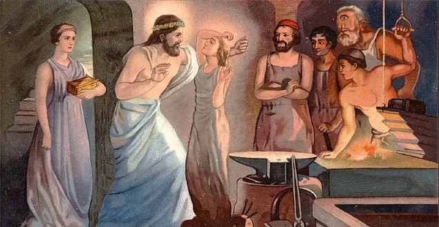 Hephaistos, babası Zeus'un isteği üzerine çamurla suyu yoğurdu. Ve Görenleri şaşırtacak güzellikte bir kadın vücudu yarattı.