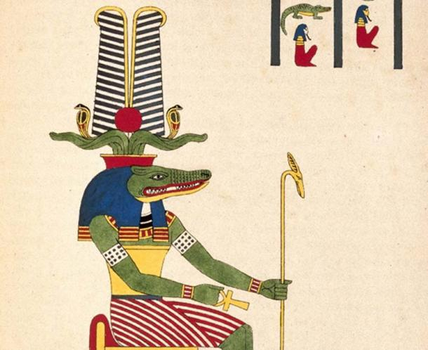 Detail of a depiction of Sobek, the ancient Egyptian crocodile god.