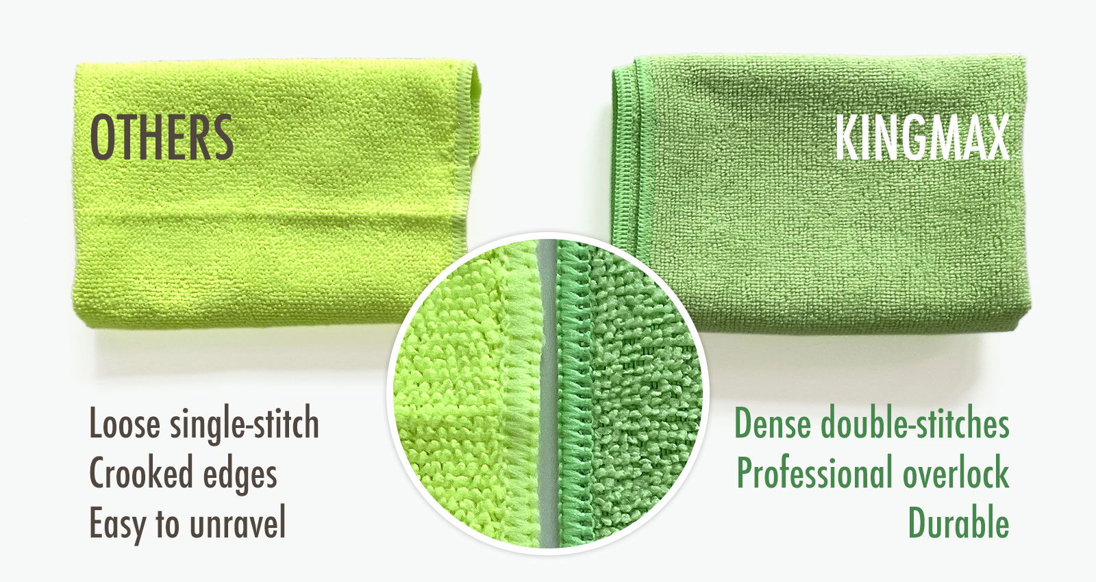 Made from AA recycled microfiber yarn, KINGMAX Great Towel is an eco-friendly durable towel that can withstand 100s of washing. Besides, it is also a bleachable towel, an antibacterial cleaning cloth.