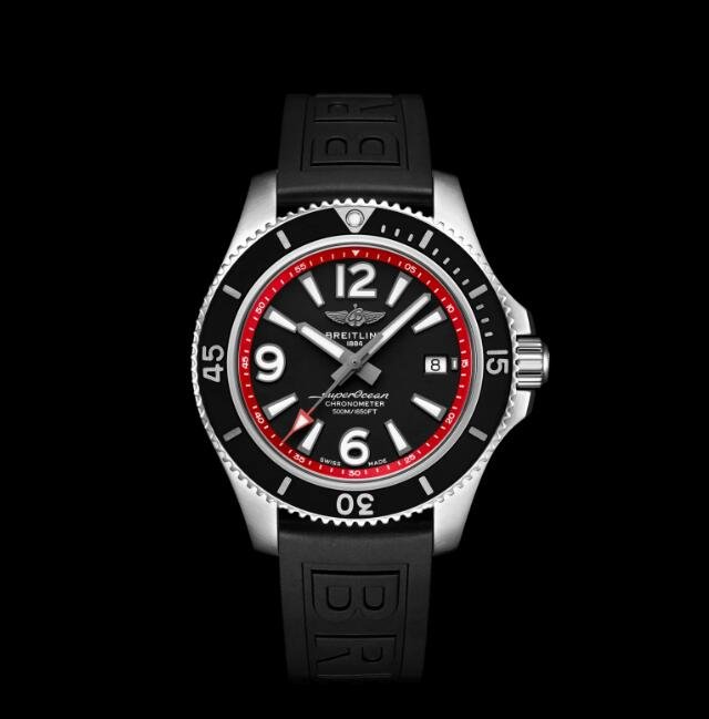 Replika Uhren Breitling Superocean 42 Automatik Abyss Schwarzer roter Stahl 1